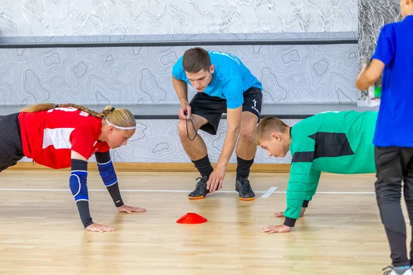 Odessa Ukraine Circa 2020 Gyerekek Minilabdáznak Jövőbeli Kapus Áll Kapunál — Stock Fotó