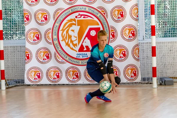 Odessa Ukraine Circa 2020 Crianças Jogam Mini Futebol Futsal Goleiro — Fotografia de Stock