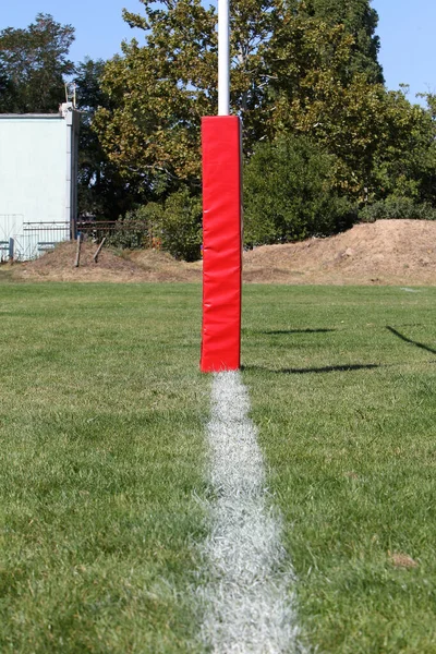 Linee Limite Sport Campo Erba Naturale Campo Rugby Sfondo Selettivo — Foto Stock