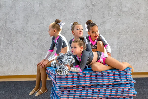 Odessa Ukraine September 2020 Children Cheerleading Championship 年轻的啦啦队队长在本市体育馆举行的啦啦队锦标赛上表演 儿童体育 健康的生活方式 — 图库照片