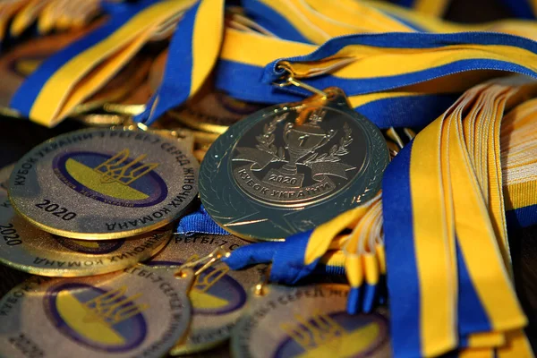 Odessa Ukraine August 2020 Офіційні Спортивні Нагороди Медалі Чаші Чемпіонату — стокове фото