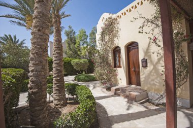 Lüks villa özel bahçe ve palmiye ağaçları ile tropikal bir tatil ev dış görünümü göster