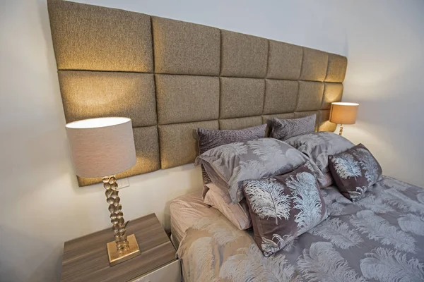 Interior Design Decor Furnishing Luxury Show Home Bedroom Double Bed — Stock Photo, Image