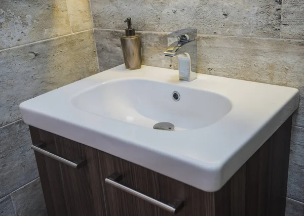 Interior Design Bagno Lusso Show Home Con Lavabo Piedistallo — Foto Stock