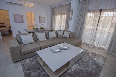 Lüks daire gösteri ev gösteren iç tasarım dekor mobilya oturma odası salonunda
