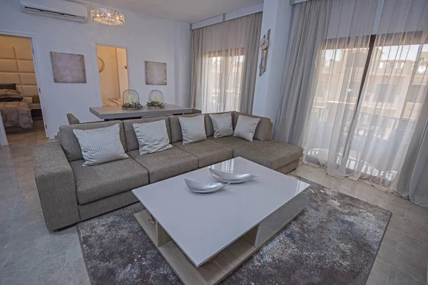 Wohnzimmer Lounge Luxus Wohnung Show Home Zeigt Inneneinrichtung Einrichtung — Stockfoto