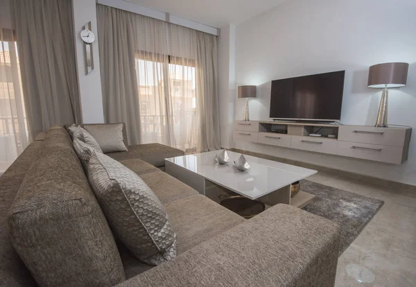 Wohnzimmer Lounge Luxus Wohnung Show Home Zeigt Inneneinrichtung Einrichtung — Stockfoto