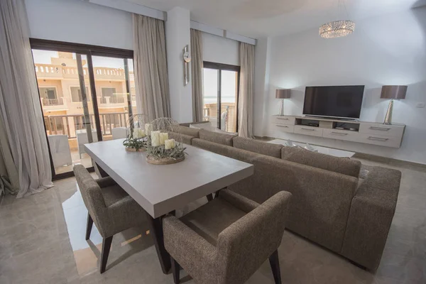 Salonie Living Room Luksusowe Apartament Pokaż Wyświetlone Domu Projektowanie Wnętrz — Zdjęcie stockowe
