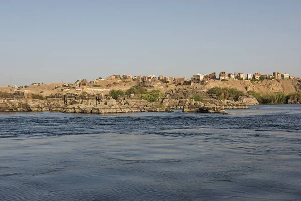 Вид Вниз Большой Широкой Реке Нил Асуане Египет Через Сельский — стоковое фото