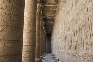 Hieroglypic oymalar duvar ve Antik Mısır Tapınağı, Horus Edfu içinde sütun