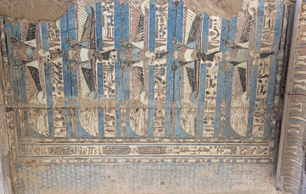 Geschilderde Hieroglypic Gravures Muur Oude Egyptische Tempel Van Kom Ombo — Stockfoto