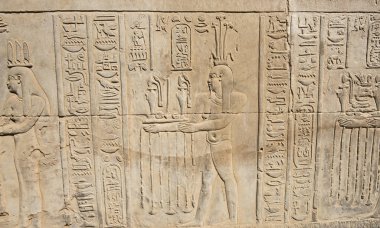 Hieroglypic oymalar, Antik Mısır Tapınağı Kom Ombo duvarda