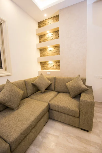 Wohnzimmer Lounge Sofa Luxus Wohnung Show Home Zeigt Inneneinrichtung Einrichtung — Stockfoto