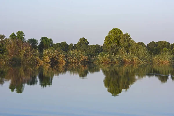 Blick Über Den Breiten Nil Ägypten Durch Ländliche Landschaft Mit — Stockfoto