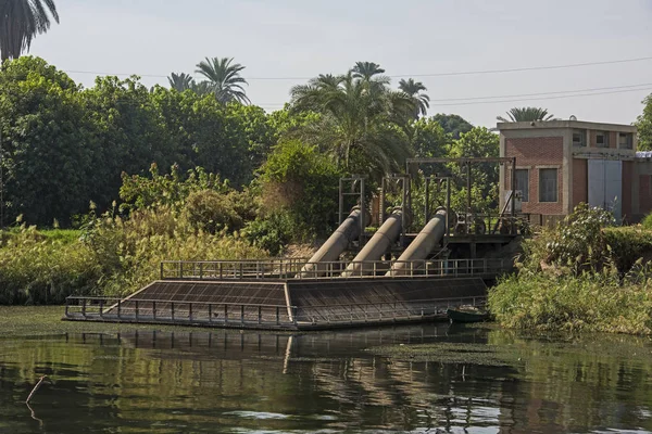 View River Nile Egypt Rural Landscape Large Irrigation Water Pumping — Stock Photo, Image