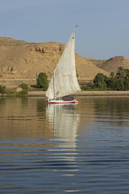 Geleneksel Mısır felluca Yelkenli tekne yansıma Aswan ile Nil Nehri üzerinde