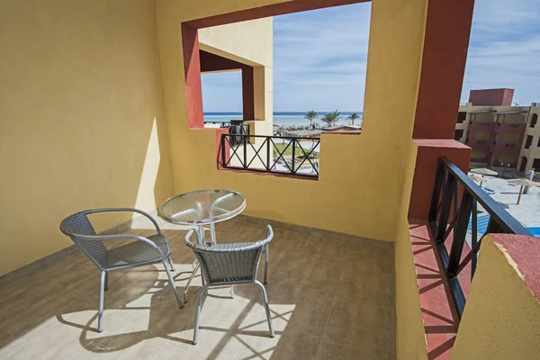 Pohled Terasy Balkon Luxusní Resort Hotelu Bazénem Výhledem Moře — Stock fotografie