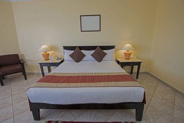 Resim çerçevesi ile bir lüks otel odası Süit Çift Kişilik Yatak