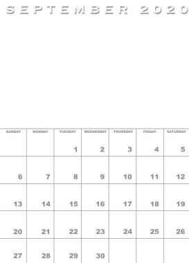 Eylül 2020 Takvim şablonu