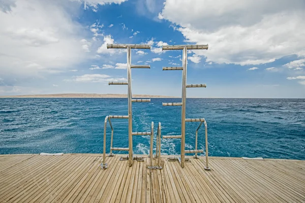 Ladders on the back of a luxury motor yacht — Stock Photo, Image