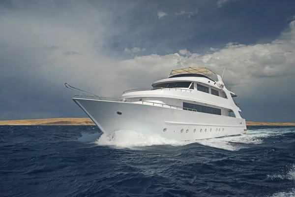 Lyxiga motoryacht segling ut på tropcial havet — Stockfoto