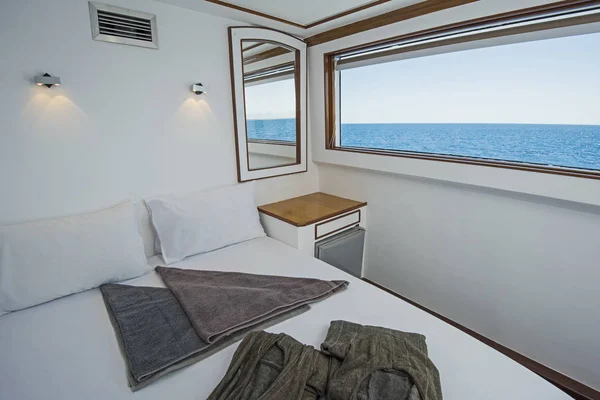 Cabin in a luxury private motor yacht