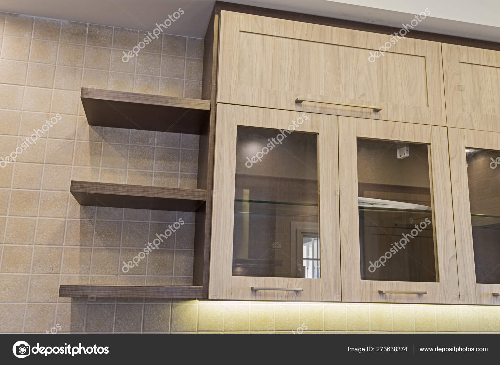 Modern Kitchen Cupboard Design In A Luxury Apartment Stock Photo