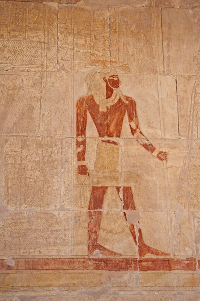 Tallados Pinturas Jeroglípicas Pared Antiguo Templo Egipcio Hatshetup Luxor —  Fotos de Stock
