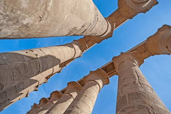 Hieroglypic Carvings Columns Ancient Egyptian Luxor Temple Blue Sky Background — Stock Photo, Image