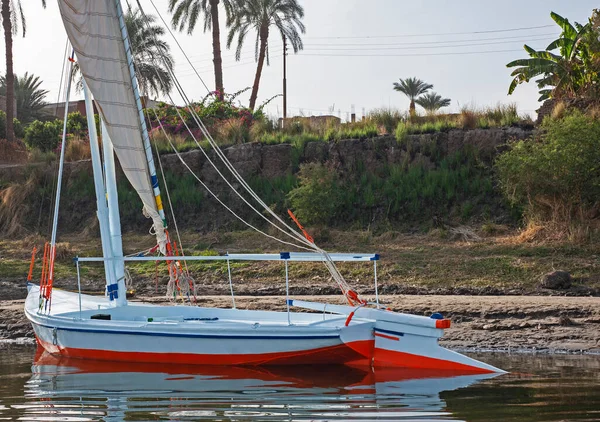 Velero Tradicional Egipcio Felluca Río Nilo Con Reflejo — Foto de Stock