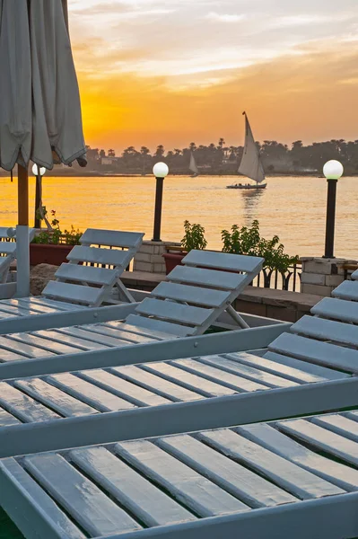 Landscape View Traditional Egyptian Felluca Sailing Boat River Nile Dusk — Stock Photo, Image