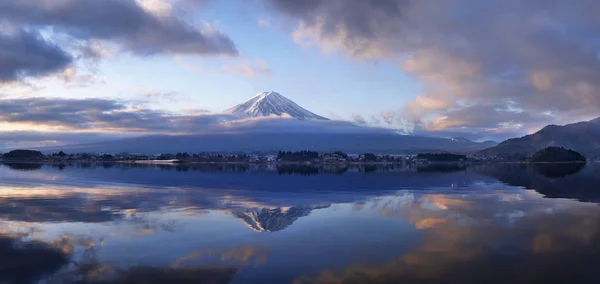 Πρωί Βουνό Φούτζι Στην Λίμνη Καβαγκούτσι Πανόραμα — Φωτογραφία Αρχείου