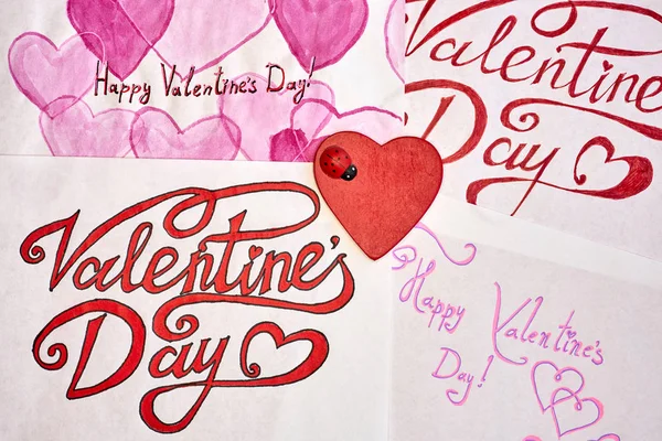 Sheets Beautiful Fonts Various Inscriptions Congratulations Valentine Day Which Perfect — 스톡 사진