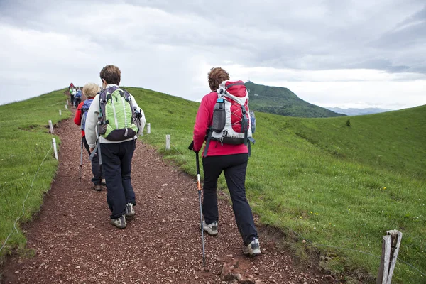 Grupo Caminhantes Que Vão Para Topo Montanha — Fotografia de Stock