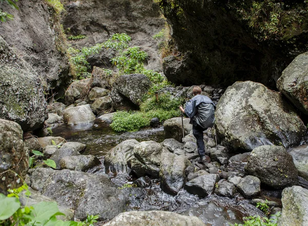 Woman Hiking Muddy Path — Stock Photo, Image