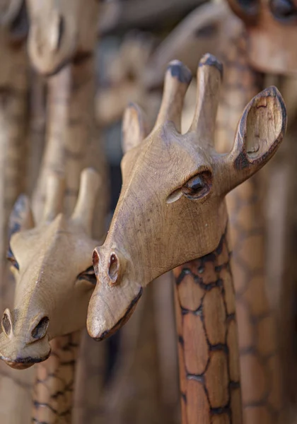 Holzstatue Von Giraffen Südafrika — Stockfoto