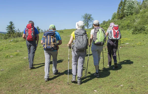 Group Hikers Walking Countryside — Stock Photo, Image