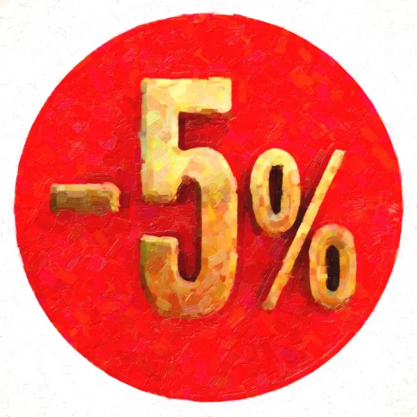 Золотой знак 5% на красном — стоковое фото