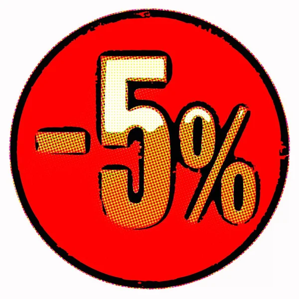 Złoty znak 5 procent na czerwono — Zdjęcie stockowe