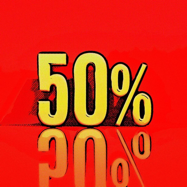 50 rode Pop-Art stijl percentage komische Label — Stockfoto