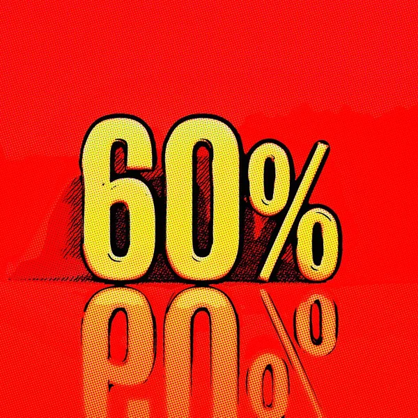 60 Red Pop Art Style Percent Comic Label — Stock Photo, Image