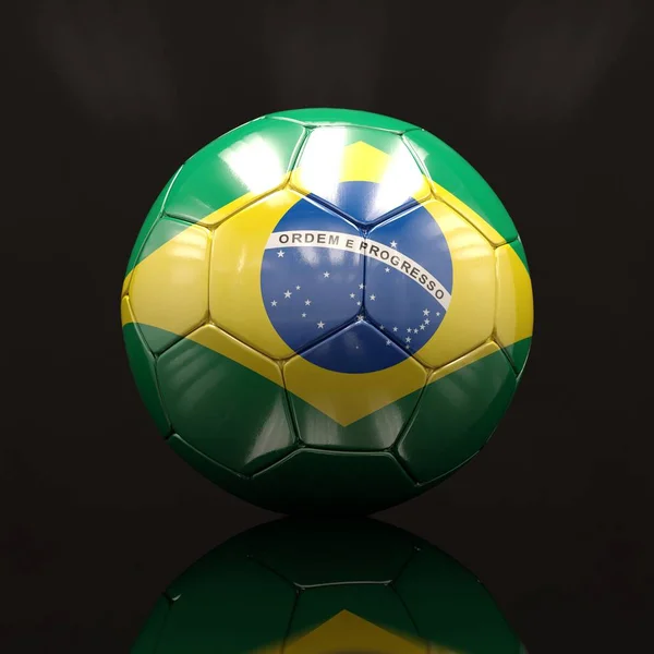 Ballon de football 3d avec illustration du drapeau du Brésil — Photo