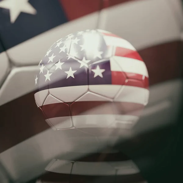 Ballon de football 3d avec illustration de drapeau américain — Photo