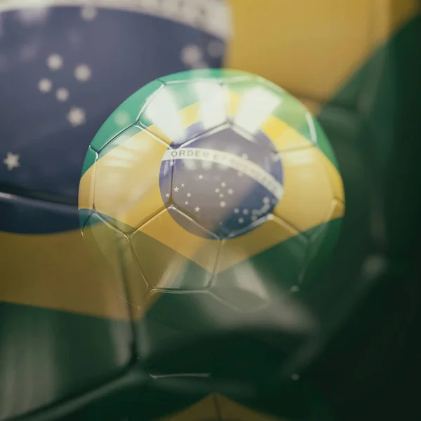 Bola de fútbol 3d con ilustración de la bandera de Brasil — Foto de Stock
