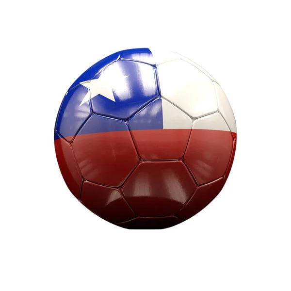 Pallone da calcio 3d con l'illustrazione della bandiera del Cile — Foto Stock