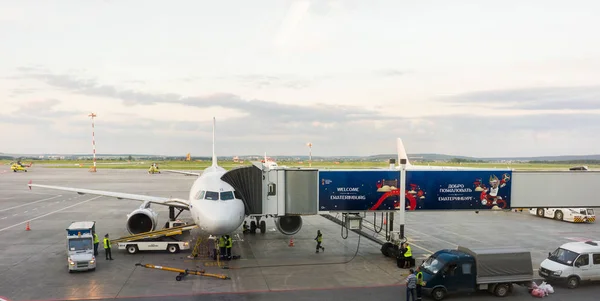 stock image Yekaterinburg, Sverdlovsk Oblast, Russia - 15 July 2018: A plane waiting for a flight at the airport Koltsovo, Yekaterinburg