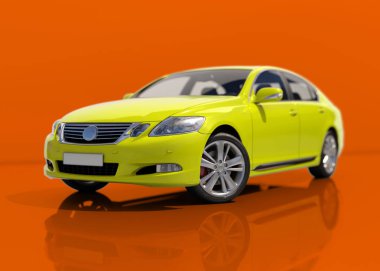 Modern genel Sedan araba, perspektif görünüm, izole beyaz, 3d resim, araba otomobil çağdaş sürücü sürüş araç ulaşım konsepti, lüks Sedan araba 