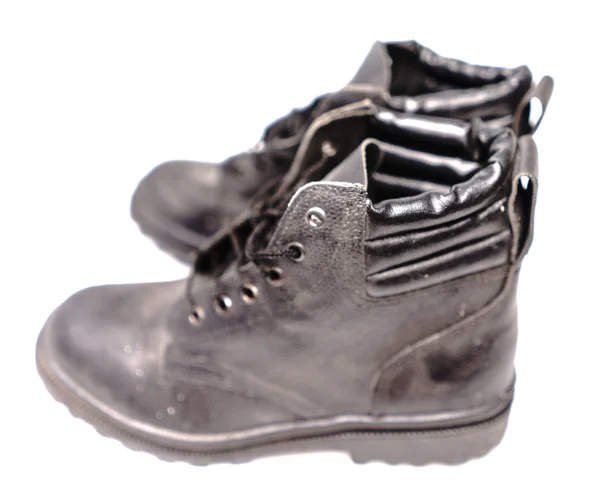 Sapato Segurança Preto Fundo Branco Sapatos Segurança Para Trabalhadores Que — Fotografia de Stock