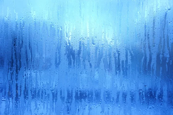 Fond Givre Bleu Panneau Fenêtre Hiver Congelé Gros Plan Motifs — Photo