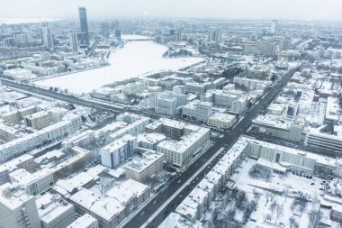Yekaterinburg, Rusya, Kuş Gözü Şehir Merkezi, Urallar 'ın Başkenti, Evler ve Bulvarlar, Ekaterinburg Kuş Gözü Görünümü, Vysotsky İş Merkezi, Eburg, Yeltsin Boris, The Iset River